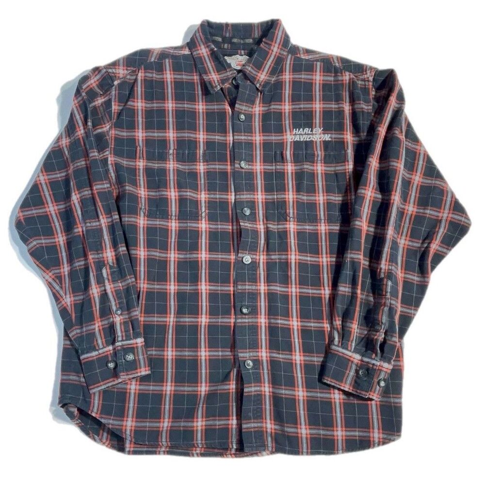 Harley-Davidson men's red and black plaid flannel shirt Size Large
